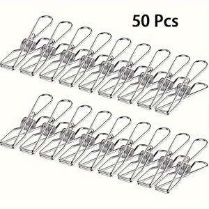 TEMU 50개 세트 헤비듀티 스테인리스 빨래집게 - 미끄럼방지 금속 옷핀, 속옷·양말용 - 주방, 여행, 사무실 및 부활절 선물용 다목적 내구성 클립, 섬세한 의류 관리, 슬림 메탈릭 마감, 튼튼한 디자인의 빨래집게