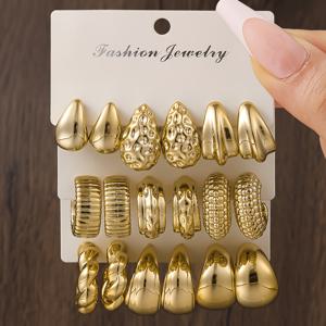 TEMU 18피스 여성용 우아한 멀티스타일 귀걸이 세트 - 코팅 후프 & 드롭 귀걸이 (주름, , 패턴, 기하학적 물방울 C형) - 데일리웨어, 파티, 비치 주얼리 (연중 매칭 세트)