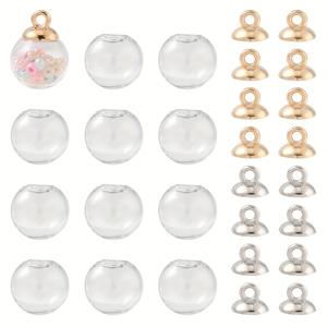 TEMU 목걸이, 팔찌, 귀걸이 DIY 제작용 30개 미니 투명 유리 소원병 뚜껑 포함