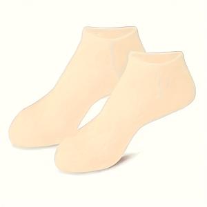 TEMU 2pcs 실리콘 젤 보습 발 양말 건조 갈라진 발을 위한 강력한 보습 및 콜러스 마사지, 쉽게 신을 수 있는 디자인, 흰색 및 분홍색, 피디큐어 및 발 관리에 완벽, 스키너트 루틴 강화제 | 세련된 신발 | 실리콘 젤 양말, 발 수세미 양말