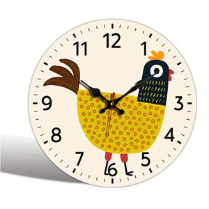 TEMU 1pc 매력적인 만화 닭 벽시계 - 조용한 쿼츠, 배터리 작동 (포함되지 않음), 색다른 디자인의 나무 프레임, 침실, 거실, 사무실, 주방, 또는 욕실 장식에 적합, 침실 벽시계 | 재미있는 디자인 | 쿼츠 운동, 귀여운 벽시계