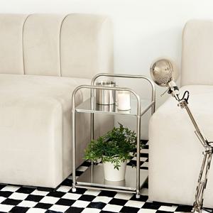 TEMU 현대적인 스테인리스 스틸 사이드 테이블, 수납 공간 포함, 실버 컬러 침대 옆 탁자, 홈 정리 랙, 조립 필요 없음, 높이 27인치 미만, 공간 절약 디자인, 소파 및 주방에 매우 적합한 랙|사이드테이블|침대협탁