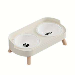 TEMU 새로운 고양이 그릇 더블 볼 반려동물 사료 접시, 방수 및 목 보호 기능 강아지와 고양이를 위한 물그릇