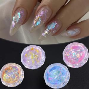 TEMU 4개의 칸지스터의 천마늘 플레크, 4가지 색상의 매니큐어 , 머메이드 시퀀스, 오로라 네일 아트 플레크, 네일 포일 스트립, 불규칙한 변형 글리터 플레크, 네일 폴리시 글리터, 창의적인 네일 디자인 시퀀스, 네일 아트 용품 네일 글리터, 네일 아트 용도