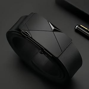 TEMU 남성용 자동 버클 벨트 - 블랙 & 골드 기하학 패턴 포멀/오피스/캐주얼 벨트 - PU 가죽 원터치 클로저 웨딩, 파티, 데일리 럭셔리 액세서리