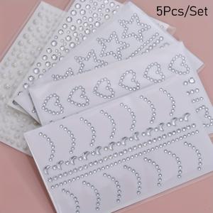TEMU 5개/세트 인공 결정 진주 얼굴 스티커, 라인스톤, 투명 보석 스티커, 얼굴, 몸, 눈, 메이크업 장식, 얼굴 장식, 타투, 음악 축제 | 파티 | 코스프레 웨딩|타투스티커