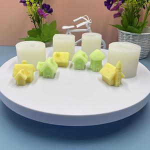 TEMU 4개 창의적인 집 모양 캔들 몰드 - 향초용 식품 등급 실리콘 미니어처 빌리지 장면 몰드, 석고 캔들, DIY 홈 데코 공예, 캔들 만들기용 몰드, 정교한 공예, 내구성 있는 공예 도구