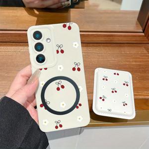 TEMU 삼성 갤럭시 S25용 2개 세트, 고급스러운 창의적인 패션 충격 방지 체리 & 무늬 마그네틱 폰 케이스 및 아름답고 우아한 인조 가죽 카드 지갑 - 갤럭시 S25 S24 S23 S22 플러스 울트라 FE S21+ S20 A54 5G A53 A52 A52S A15 A14용, 은행카드, 신용카드, ID 카드 등 2-3장 수납 가능 KG1