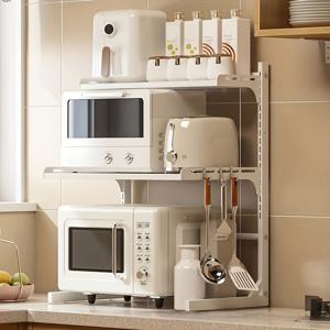 TEMU 3단 조절 가능한 금속 전자레인지 선반 - 4개 후크 포함, 공간 절약형 카운터탑 정리대 (전자레인지, 에어프라이어, 커피메이커용) - 견고한 주방 및 사무실 용품 보관대, 컴팩트 디자인, 세척 쉬움, 아파트 생활에 적합, 스탠딩 선반|커피|전자레인지|에어프라이어