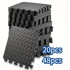 TEMU 20/48개 고밀도 EVA 폼 바닥 매트 – 미끄럼 방지 인터로킹 홈짐, 요가 & 필라테스용 운동 매트, 락 엣지 디자인, 충격 흡수 및 쿠션, 쉬운 세척 내구성 블랙 피트니스 바닥재, 차고 여름 겨울 추위 보호, 완벽한 할로윈 크리스마스 선물