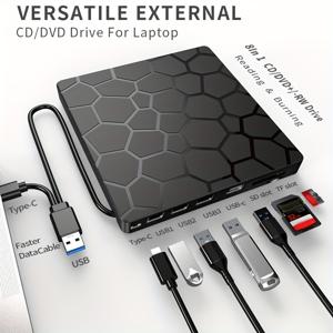 TEMU 2개/1개 USB 3.0 초박형 휴대용 외부 CD/DVD 드라이브 - 빠른 데이터 전송, Windows 11/10/8/7, Mac, Linux, DVD/CD/VCD 재생 및 녹화, 배터리 필요 없음, 멀티미디어 장치 | 현대적인 외관 | 신뢰성 있는 성능