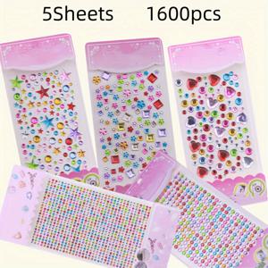 TEMU 1600개 자체 접착 스티커 시트 - 하트 모양 아크릴 보석 데칼, 반짝이는 광택 마감, 재사용 가능한 공예 스티커, 네일아트 & DIY 장식, 화려한 라인스톤, 내구성 있는 액세서리, 미용 애호가를 위한 꾸미기용 보석|네일아트|네일스티커