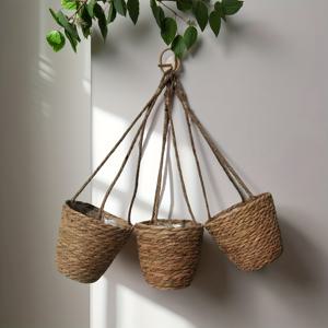 TEMU 3개, 주방 걸이형 보관 바구니, 지우트 로프 짠 보관 바구니, 실내 및 실외 식물 선반, 정원 걸이식 식물 주화, 식물 걸이식 선반 홈 데코