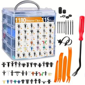 TEMU 1295개 자동차 클립 및 패스너 키트, 내구성 있는 나일론 리벳, 케이블 타이, 푸시 핀, 및 제거 도구가 있는 플라스틱 부품, 바디 패널, 팬더, 범퍼에 적합 - 다양한 차량 모델에 적합한 범용 액세서리