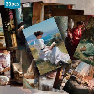 TEMU 20pcs 빈티지 독서 책 여성 포스트카드 - 4x6 인치 머메이드 쓰레기 저널 종이, 클래식 핑업 삽화, 스크랩북 및 크래프팅을 위한 수집 가능한 장식적인 그림 카드