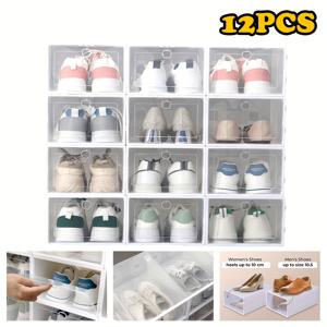 TEMU 12개 두꺼운 투명 신발 보관함, 쉽게 접을 수 있는 플라스틱 먼지 방지 및 산화 방지 다층 신발 정리대, 거실·현관·침실용 선반형 신발장, 여름 졸업 시즌에 적합|거실장