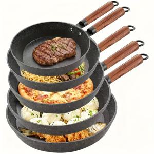 TEMU 비착성 프라이팬 세트; 다섯 개의 평평한 바닥을 가진 냄비 세트; 야외용 냄비; 캠핑용 냄비; 파티용 냄비; 다기능 프라이팬 저연소 냄비; 팬케이크 팬; 오믈렛 팬; 유아용 식품 냄비; 가스 스토브 및 인덕션 조리기용 적합