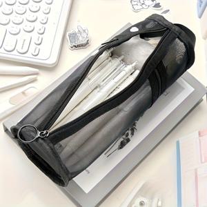 TEMU 스타일리시한 통기성이 좋은 대용량 그리드 펜슬 케이스 - 펜, 마커, 가위 등에 대한 다기능 학교 사무실 용품 정리함, 휴대용 기구 보관함, 펜슬 케이스 가방, 기능성 디자인, 안전한 지퍼 잠금, 모든 계절에 적합