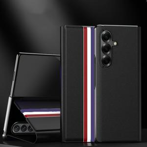 TEMU 삼성 갤럭시 Z 폴드 7, 6, 5, 4, 3, 2 5G용 카드 슬롯이 있는 고급 PU 스탠드 케이스, 전체 보호 및 충격 방지 기능을 제공합니다.