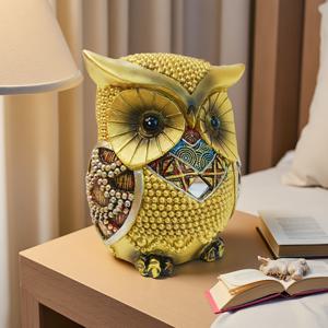 TEMU 럭셔리 반짝이는 올빼미 피규어 - 보석 장식 레진 홈 데코, 모던 책상 선반 장식품, 거실 침실용, 창의적인 선물 아이디어, 올빼미 인테리어 소품