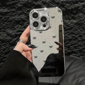 TEMU 스타일리시 블랙 보우 패턴 미러 폰 케이스 – 아이폰 16/16 프로/16 프로 맥스/16 플러스/16E/ 플러스/15 프로/15 프로 맥스, 14/14 플러스/14 프로/14 프로 맥스, 13/13 프로/13 프로 맥스, 12/12 프로/12 프로 맥스, 11/11 프로/11 프로 맥스용 – 내구성과 우아한 디자인