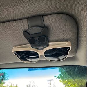 TEMU 1개 귀여운 불독 자동차 선바이저 안경 클립 - 대부분의 차량에 맞는 원사이즈 자동차 안경 홀더, 가벼우면서 공간 절약형 대시보드 & 센터 콘솔 정리함, 내구성 있는 인조 가죽 자동차 내부 액세서리, 재미있는 디자인, 안전한 그립 설계|선글라스|인테리어소품|썬그라스