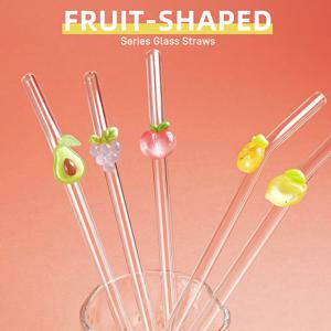 TEMU 7개 세트, 과일 디자인 유리 빨대 - 주스, 커피, 밀크티, 차가운 음료용 재사용 가능, 크리스마스, 추수감사절, 결혼식, 바, 야외 활동 선물로 적합 (, 남자친구, 부모님, 친구에게 선물하기 좋은)