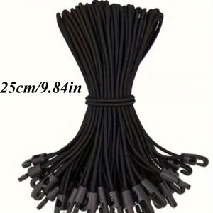 TEMU 4Mm 탄성 미니 수하물 스트랩 12개, 후크가 달린 내구성 있는 블랙 고무 밴드, 여행 안전을 보장, 접이식 및 냉각 방지 디자인, 자전거 및 오토바이에 적합, 사용하기 쉽고 캠핑 및 하이킹에 이상적, 하이킹 액세서리.
