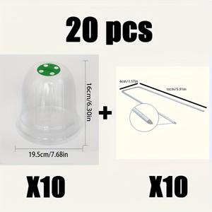 TEMU 20개 투명 플라스틱 내열 식물 성장 돔 (녹색 뚜껑 & 지지대 포함) - 재사용 가능한 PVC 실내/외 식물 보호 덮개 (채소, 꽃, 허브용) - 내구성 좋은 원예 덮개 & 정원용, 식물 재배 스타터, 모종 보호 커버, 모종 덮개, 미니비닐하우스, 비닐하우스자재