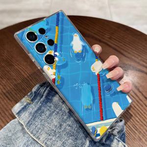 TEMU 삼성 갤럭시 S25/S24/S23/S22/플러스 울트라/S23+/S23 FE/S22+/S21+/S21 FE/노트 10/노트 20 플러스 울트라 라이트/A02/A03/A04/A56/A55/A10/A11/A12/A13/A14/A15/A16/A20/A21/A22/A30/A70/A54/A53/A35/A32/A15/A1용 귀여운 오리 수영 캐릭터 폰 케이스