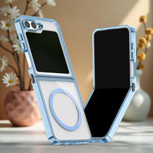 TEMU 갤럭시 Z 플립 5/6용 새로운 자석 젤리 텍스처 우주 영감 투명 케이스. 무선 충전 기능이 있는 매끄러운 소재로 