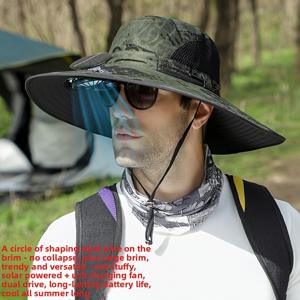 TEMU 남녀공용 강화된 챙 구조의 태양광 팬 낚시 모자, 3단계 풍속 태양열 팬, USB 충전 지원, 통기성 쿨링 디자인, 더 넓은 챙 보호, 하이킹, 여행, 정원 등 야외 활동에 적합