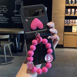 TEMU Y2K 스타일리시 러브 하트 솔리드 컬러 3D 카툰 토끼 꽃 비즈 체인 삼성 갤럭시 Z 플립 7 6 5 4 3용 매트 PC 하드 백 커버|폰케이스|케이스