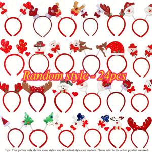 TEMU 12/24개 크리스마스 머리띠 - 산타, 눈사람 & 사슴수염이 있는 축제 분위기의 플라스틱 헤어 밴드, 파티 장식에 완벽 | 내구성이 뛰어난 플라스틱, 크리스마스 액세서리, 멀티 아이템 파티 선물 팩, 크리스마스에 최고