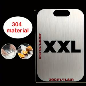 TEMU 고급 티타늄 304 스테인리스 스틸 과일, 채소 및 고기용 도마 - 가정 및 캠핑용 식품 등급 주방 액세서리, 휴대 가능 & 내구성 강화, 쉬운 세척, 음식 준비 표면, 매끈한 메탈릭 디자인, 녹 방지 소재