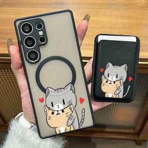 TEMU 2개 세트 럭셔리 패션 창의적인 충격 방지 카툰 고양이 무늬 자석 휴대폰 케이스 & 스타일리시 인조 가죽 멀티 기능 카드 클립 삼성 갤럭시 S25울트라 S25 S24 S23 S22 플러스 울트라 FE A55 A54 A53 A52 A52S A16 A15 A14 5G KW1 자석 지갑형 카드 홀더, 은행카드·신용카드·ID 등 1~3장 수납 가능 KI1