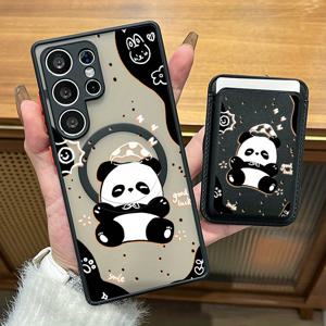 TEMU 2개 세트 럭셔리 패션 크리에이티브 안티쇼크 행운의 판다 무늬 자석 폰 케이스 & 고급 인조 가죽 멀티 기능 카드 클립 삼성 갤럭시 S25울트라 S25 S24 S23 S22 S21 플러스 울트라 FE A55 A54 A53 A52 A52S A16 A15 A14 5G KW1 자석 지갑형 카드 홀더, 은행카드·신용카드·ID 등 1~3장 수납 가능 KI1