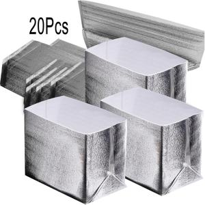 TEMU 20개입 헤비듀티 보온 배송백 - 재사용 가능한 방수 금속 마감, 뜨거운/차가운 음식 보관, 캠핑, 도시락, 반사 표면, 복사열 절연 기능