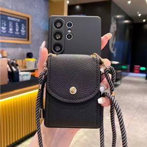 TEMU 럭셔리 블랙 카드백 휴대폰 보호 케이스, 갤럭시 S21/S22/S23/S24/S25/PLUS/ULTRA 호환 여성용 창의적 패션 귀여운 핸드폰 케이스 - 매달기 줄 포함