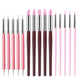 TEMU 15pcs 실리콘 도자기 점토 조각 공구 세트, 멀티컬러 팁 & 미끄럼방지 그립 - 초보자와 전문가를 위한 부드럽고 안전하며 내구성 있는 아트 툴, 클레이·왁스·수지·석고용 (핑크&브라운), 핸드빌딩 포터리 도구, 에어 드라이 클레이 및 몰드, Clay Stamping Tool Set