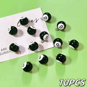 TEMU 10개 미니 당구공 번호 8 레진 펜던트 - DIY 주얼리 만들기, 열쇠고리 및 액세서리용 귀여운 라운드 비즈, 블랙 & 화이트 디자인, 공예 및 장식에 완벽, 공예 비즈 | 재미있는 디자인 | 상세한 장인 정신, 당구 액세서리