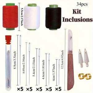 TEMU 37/34피스 재봉 도구 세트 - 손으로 실 꿰는 바늘/강철 바늘 세트 | 어르신, 재봉 애호가, 홈 퀼팅, 의류 및 패브릭 공예용 | 아버지의 날/어머니의 날/부활절/크리스마스 선물로 완벽한 선택, 필수 재봉 도구, 고품질 바늘 세트, 바늘과 실 세트
