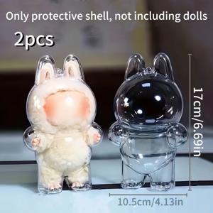 TEMU 2개 세트 Labubu 1.0/2.0 보관용 아크릴 먼지방지 디스플레이 박스, 백팩참 & 생일선물 장난감 케이스 (인형끈은 포함되지 않음)