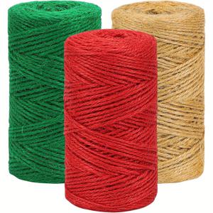 TEMU 크리스마스 트윈 3롤 - 레드, 그린, 내추럴 주트 로프 선물 포장용, 화환, 가랜드, 휴일 장식 - 튼튼하고 유연한, 우아한 크리스마스, 할로윈, 웨딩, 파티 - DIY 프로젝트, 축제 장식, 장식 리본, 내구성 있는 로프, 공예 재료, 홈 데코레이터