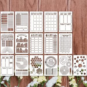TEMU 16개 다이어리 플래닝 드로잉 템플릿, 재사용 가능, 수제 계정 그리기 템플릿, DIY 아트 및 공예 스크랩북 목재 드로잉 템플릿, 스크랩북 용품, 고품질 나무 소재, 내구성 강한 스케치 도우미, 저널링 도구, 공예 애호가를 위한 재생 가능한 디자인