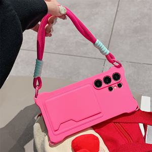 TEMU 삼성 갤럭시 S25, S24 울트라, S22, S23 울트라, A55, A56 5G용 스타일리시 폰 케이스, 캔디 컬러 디자인, 카드 슬롯 및 소프트 매트 마감. 귀여운 대비 색상 끈과 안티드롭 기능으로 고급 보호 제공|S22케이스