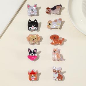 TEMU 여성용 귀여운 강아지 모양 아크릴 헤어 클립 10개 세트 - 여름 해변 휴가용 캐릭터 개 디자인, 생생한 색상, 캐주얼 & 정장 헤어스타일에 안정적인 고정력, 장난기 있는 머리핀, 내구성 있는 헤어피스