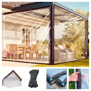 TEMU 1세트 투명한 고품질 타프천과 끈 - 드릴링 없이 쉬운 설치, 자외선 차단 & 방풍 클리어 플라스틱 커버 (온실, 캠핑, 발코니, 파티오, 정원용) - 겨울철 식물 보호, 방수 & 내한성, 야외 사용에 적합(조절 가능), 고품질 캠핑 타프, 헤비듀티 타프, 고품질 방수포, 야외 커튼, 끈형 엣지, UV저항 소재, 강화된 에지 홈 가든