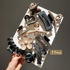 TEMU 11피스 여성용 헤어클립 세트 - 우아한 매트 머리집게, 미끄럼방지 그립 (베이지/블랙), 일상 & 포멀 헤어스타일링에 적합 - 살롱 & 홈 사용, 고급형 헤어핀, 부드러운 마감, 전문가용