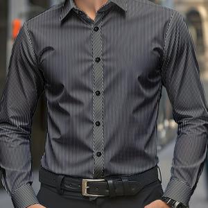 TEMU 남성 패션 블랙 드레스 셔츠 - 직장, 할로윈 추천, 긴 소매 버튼 디자인, 클래식 칼라 비즈니스 캐주얼 웨어
